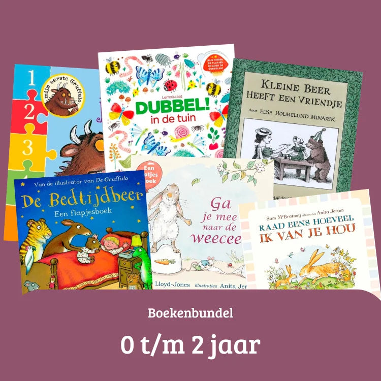 Boekenbundel 0 t/m 2 jaar met vrolijke, kleurrijke babyboekjes om samen te ontdekken.