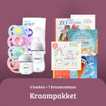 Complete kraamcadeau set met boeken en babyproducten, ideaal kraamcadeau voor kersverse ouders